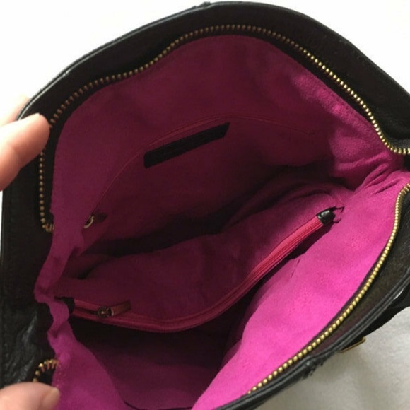 Black Leather Laced Side Foldover Tassel Purse - Picture 8 of 8